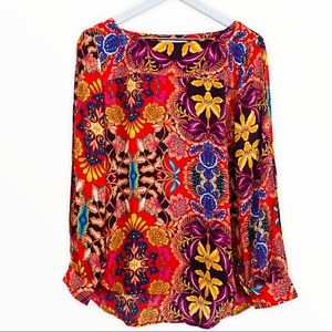 LOFT Bold Colorful Cold Shoulder Long Sleeve Blouse Size Medium‎